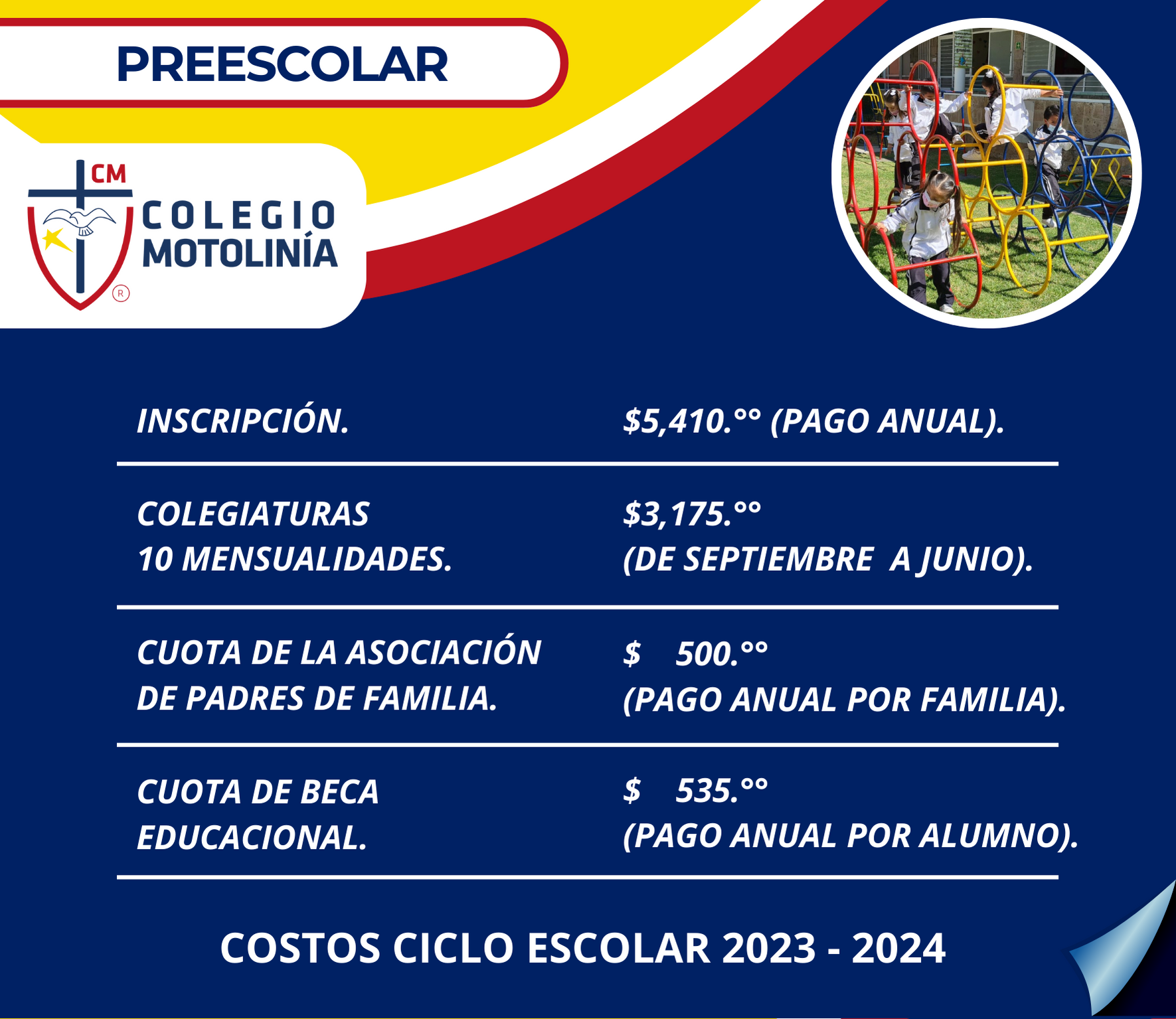 COSTOS PREESCOLAR CICLO 2023-2024